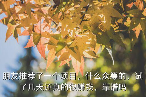 朋友推薦了一個(gè)項(xiàng)目，什么眾籌的，試了幾天還真的很賺錢，靠譜嗎