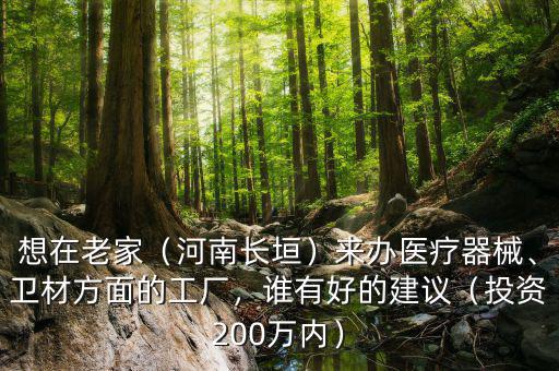 想在老家（河南長(zhǎng)垣）來(lái)辦醫(yī)療器械、衛(wèi)材方面的工廠(chǎng)，誰(shuí)有好的建議（投資200萬(wàn)內(nèi)）