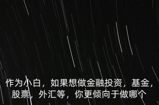 作為小白，如果想做金融投資，基金，股票，外匯等，你更傾向于做哪個(gè)
