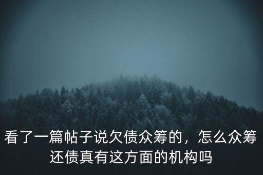 看了一篇帖子說欠債眾籌的，怎么眾籌還債真有這方面的機(jī)構(gòu)嗎