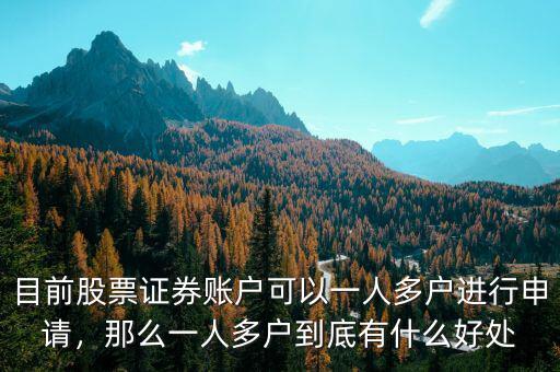 目前股票證券賬戶(hù)可以一人多戶(hù)進(jìn)行申請(qǐng)，那么一人多戶(hù)到底有什么好處