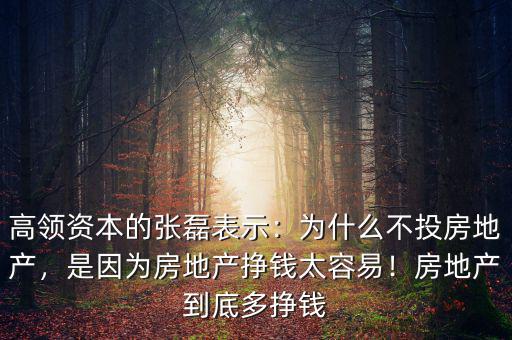 高領(lǐng)資本的張磊表示：為什么不投房地產(chǎn)，是因?yàn)榉康禺a(chǎn)掙錢太容易！房地產(chǎn)到底多掙錢
