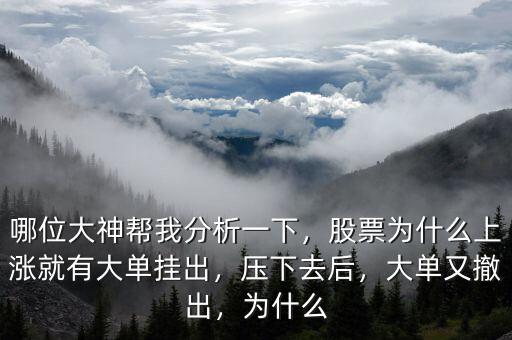 哪位大神幫我分析一下，股票為什么上漲就有大單掛出，壓下去后，大單又撤出，為什么