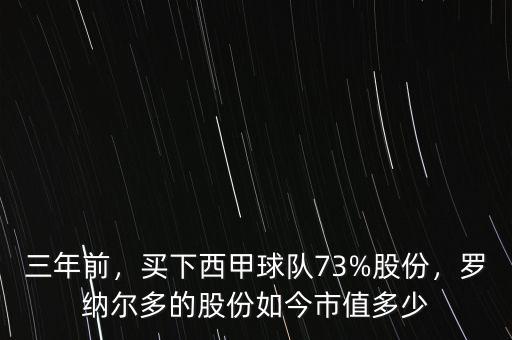 三年前，買下西甲球隊(duì)73%股份，羅納爾多的股份如今市值多少
