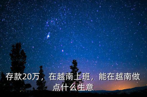 存款20萬，在越南上班，能在越南做點什么生意
