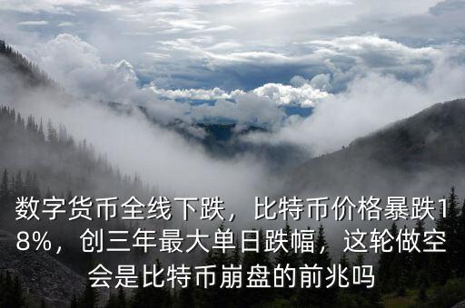 數(shù)字貨幣全線下跌，比特幣價格暴跌18%，創(chuàng)三年最大單日跌幅，這輪做空會是比特幣崩盤的前兆嗎