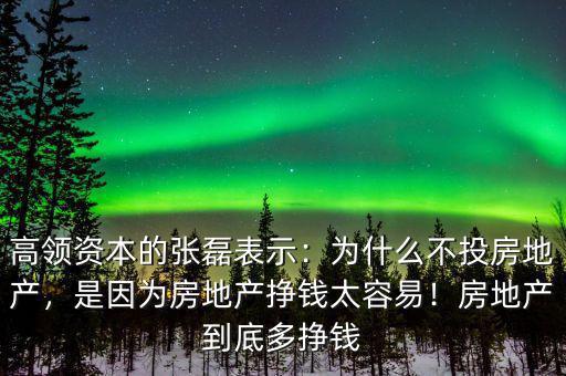 高領(lǐng)資本的張磊表示：為什么不投房地產(chǎn)，是因為房地產(chǎn)掙錢太容易！房地產(chǎn)到底多掙錢