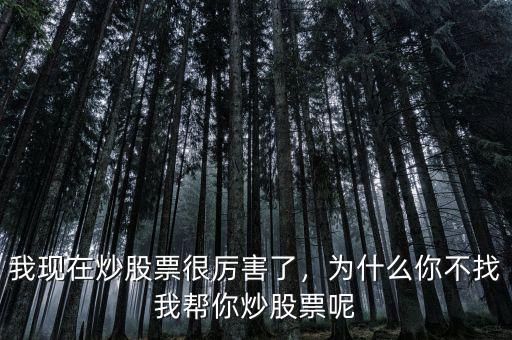 我現(xiàn)在炒股票很厲害了，為什么你不找我?guī)湍愠垂善蹦? class=