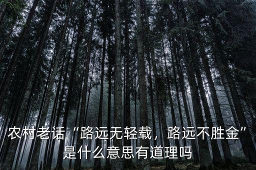 農村老話“路遠無輕載，路遠不勝金”是什么意思有道理嗎