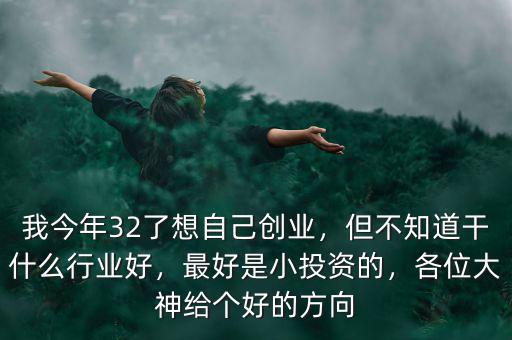我今年32了想自己創(chuàng)業(yè)，但不知道干什么行業(yè)好，最好是小投資的，各位大神給個好的方向
