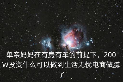 單親媽媽在有房有車的前提下，200W投資什么可以做到生活無(wú)憂電商做膩了