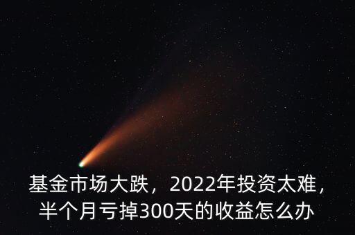 基金市場(chǎng)大跌，2022年投資太難，半個(gè)月虧掉300天的收益怎么辦