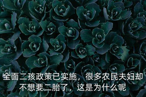 全面二孩政策已實(shí)施，很多農(nóng)民夫婦卻不想要二胎了，這是為什么呢