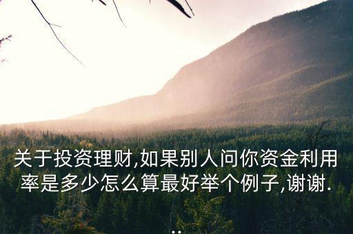 關于投資理財,如果別人問你資金利用率是多少怎么算最好舉個例子,謝謝...