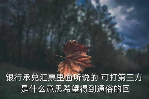 三方銀票是什么意思，銀行承兌匯票里面所說(shuō)的 可打第三方 是什么意思希望得到通俗的回