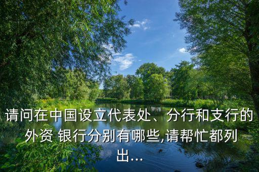 請問在中國設(shè)立代表處、分行和支行的 外資 銀行分別有哪些,請幫忙都列出...