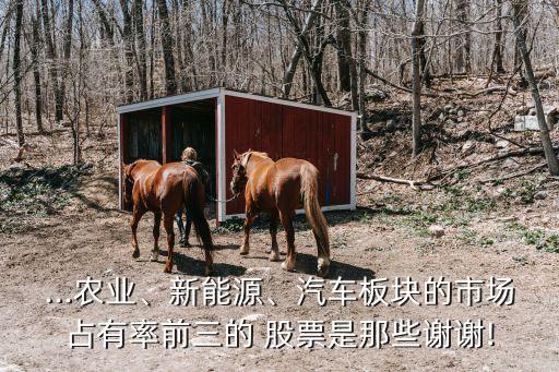 ...農(nóng)業(yè)、新能源、汽車板塊的市場占有率前三的 股票是那些謝謝!
