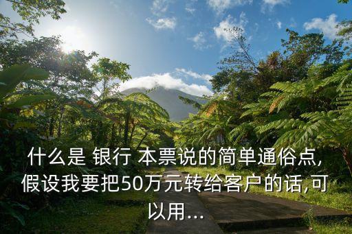 什么是 銀行 本票說(shuō)的簡(jiǎn)單通俗點(diǎn),假設(shè)我要把50萬(wàn)元轉(zhuǎn)給客戶的話,可以用...