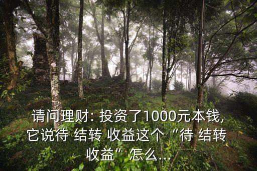 請問理財: 投資了1000元本錢,它說待 結(jié)轉(zhuǎn) 收益這個“待 結(jié)轉(zhuǎn) 收益”怎么...