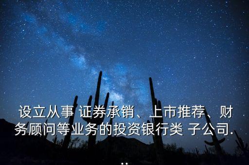 設(shè)立從事 證券承銷(xiāo)、上市推薦、財(cái)務(wù)顧問(wèn)等業(yè)務(wù)的投資銀行類(lèi) 子公司...