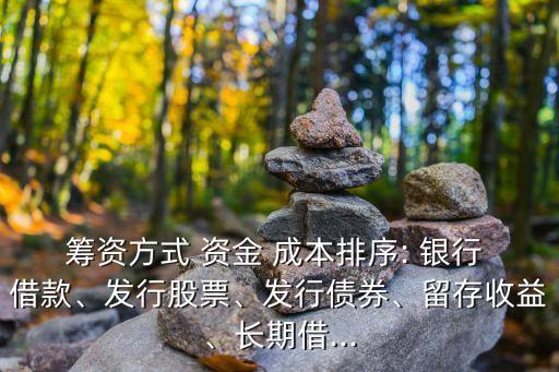 籌資方式 資金 成本排序: 銀行 借款、發(fā)行股票、發(fā)行債券、留存收益、長期借...