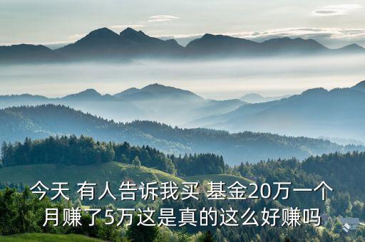今天 有人告訴我買 基金20萬一個(gè)月賺了5萬這是真的這么好賺嗎