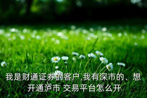 我是財通證券的客戶,我有深市的、想 開通瀘市 交易平臺怎么開