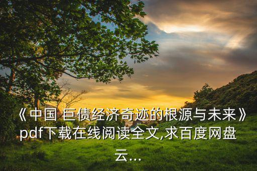 《中國(guó) 巨債經(jīng)濟(jì)奇跡的根源與未來(lái)》pdf下載在線閱讀全文,求百度網(wǎng)盤(pán)云...