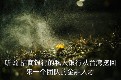 聽說 招商銀行的私人銀行從臺灣挖回來一個團隊的金融人才
