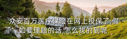  眾安百萬(wàn)醫(yī)療保險(xiǎn)在網(wǎng)上投保了,假如要理賠的話,怎么找的到呢