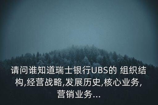 請問誰知道瑞士銀行UBS的 組織結(jié)構(gòu),經(jīng)營戰(zhàn)略,發(fā)展歷史,核心業(yè)務,營銷業(yè)務...