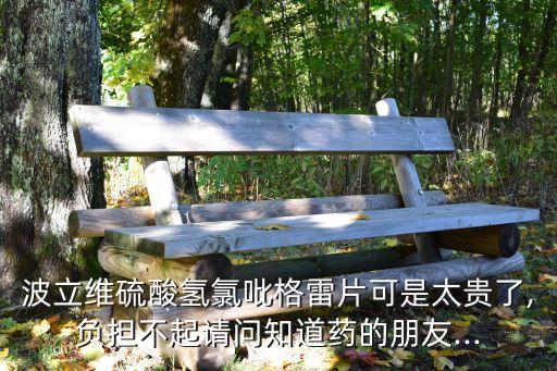 波立維硫酸氫氯吡格雷片可是太貴了,負擔(dān)不起請問知道藥的朋友...