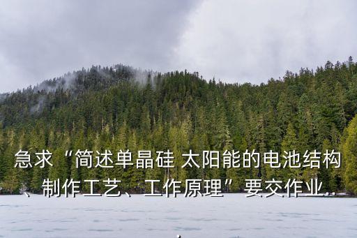 急求“簡(jiǎn)述單晶硅 太陽(yáng)能的電池結(jié)構(gòu)、制作工藝、工作原理”要交作業(yè)...