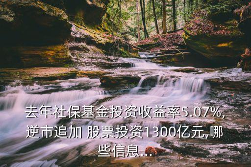 去年社?；鹜顿Y收益率5.07%,逆市追加 股票投資1300億元,哪些信息...