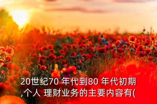 20世紀(jì)70 年代到80 年代初期,個人 理財業(yè)務(wù)的主要內(nèi)容有(