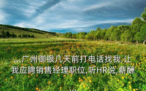 ...廣州御銀幾天前打電話找我,讓我應(yīng)聘銷售經(jīng)理職位,聽(tīng)HR說(shuō),薪酬...