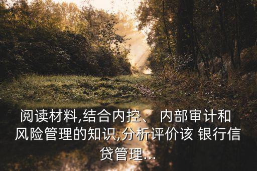 閱讀材料,結(jié)合內(nèi)控、 內(nèi)部審計(jì)和 風(fēng)險(xiǎn)管理的知識,分析評價(jià)該 銀行信貸管理...